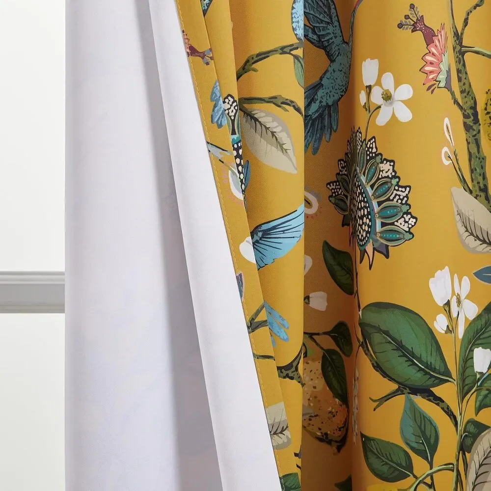 Lemon‎ Hummingbird Curtain 84” Blackout Drape Grandmillennial Anthro Style